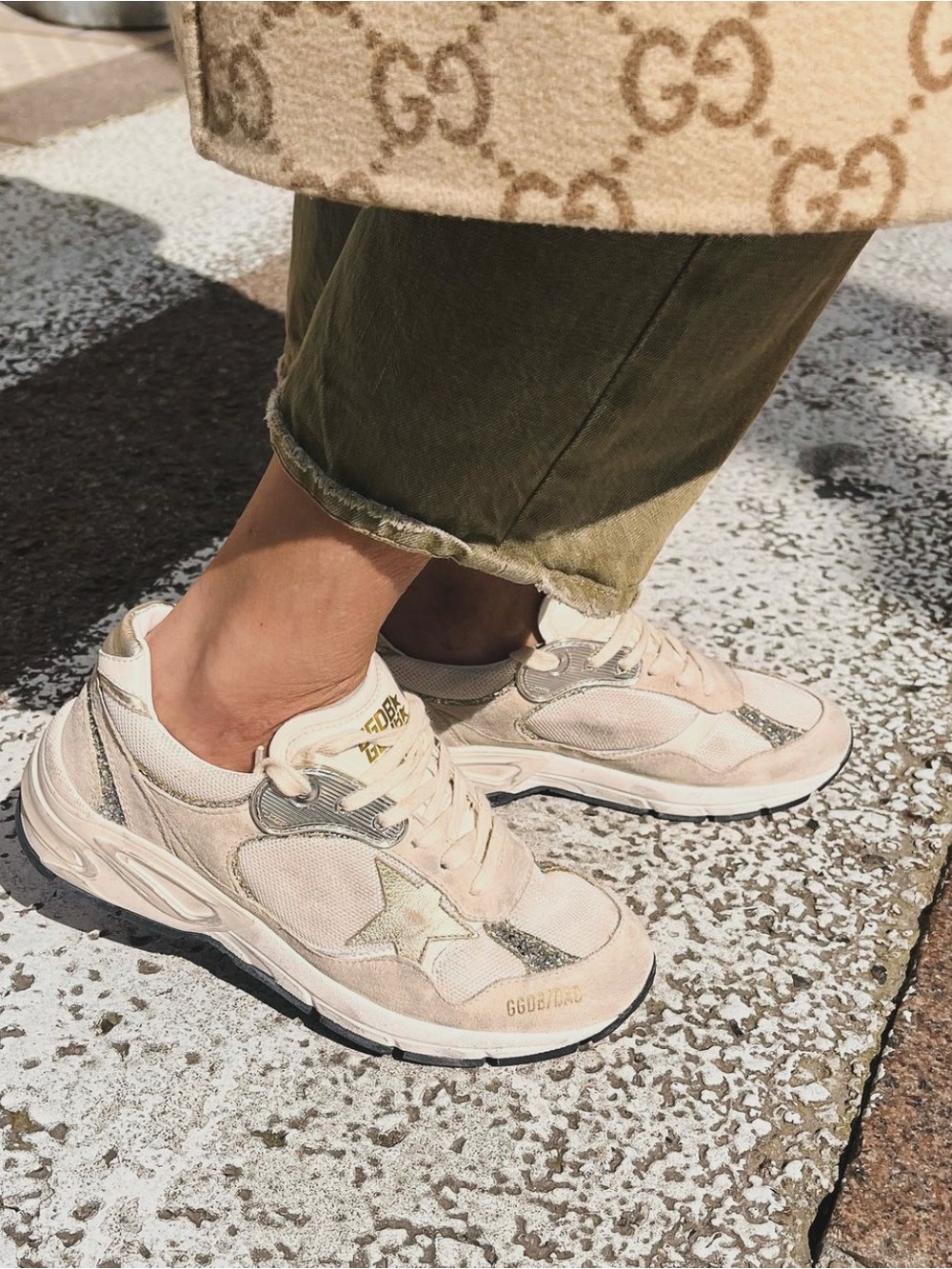 Golden Goose Running Dad Star Sneaker Seed Pearl/Platinum Glitter 39 New in Box